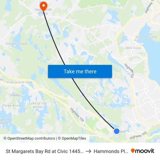 St Margarets Bay Rd at Civic 1445 (6163) to Hammonds Plains map