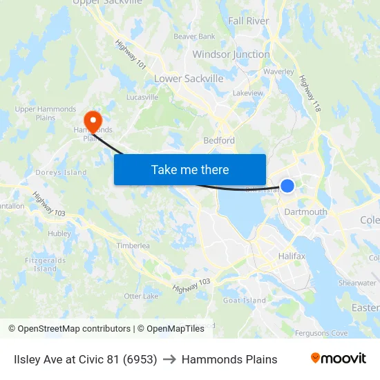 Ilsley Ave at Civic 81 (6953) to Hammonds Plains map