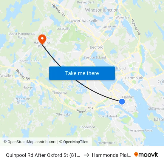 Quinpool Rd After Oxford St (8136) to Hammonds Plains map