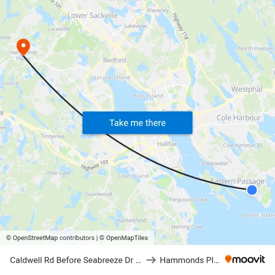 Caldwell Rd Before Seabreeze Dr (6340) to Hammonds Plains map