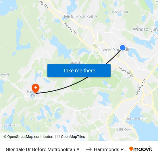 Glendale Dr Before Metropolitan Ave (6753) to Hammonds Plains map