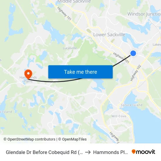 Glendale Dr Before Cobequid Rd (6750) to Hammonds Plains map