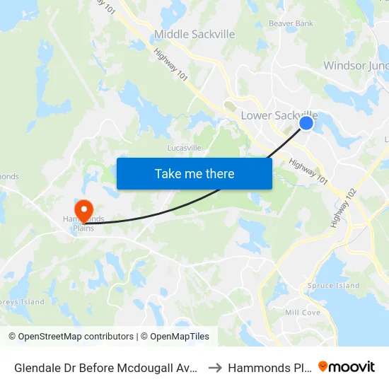 Glendale Dr Before Mcdougall Ave (6751) to Hammonds Plains map