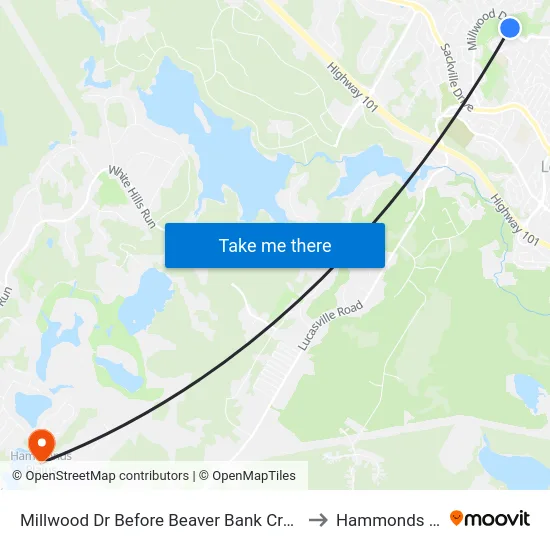 Millwood Dr Before Beaver Bank Cross Rd (7228) to Hammonds Plains map