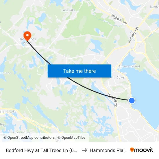 Bedford Hwy at Tall Trees Ln (6242) to Hammonds Plains map