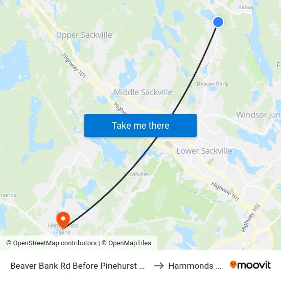 Beaver Bank Rd Before Pinehurst Way (8721) to Hammonds Plains map