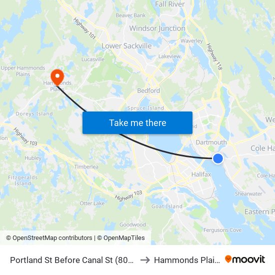 Portland St Before Canal St (8057) to Hammonds Plains map