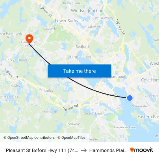 Pleasant St Before Hwy 111 (7499) to Hammonds Plains map