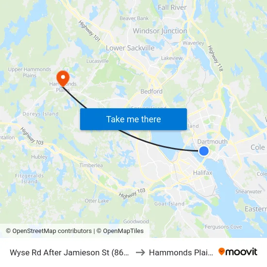 Wyse Rd After Jamieson St (8618) to Hammonds Plains map