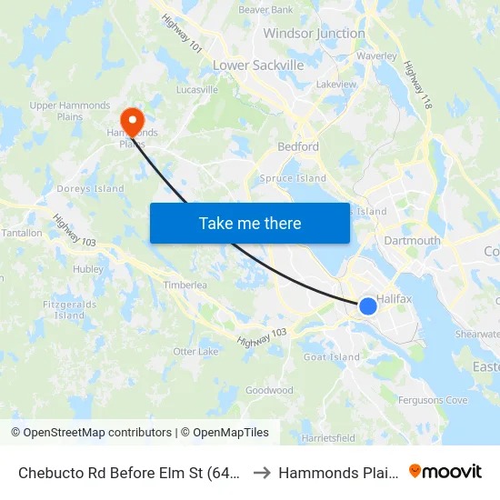 Chebucto Rd Before Elm St (6406) to Hammonds Plains map