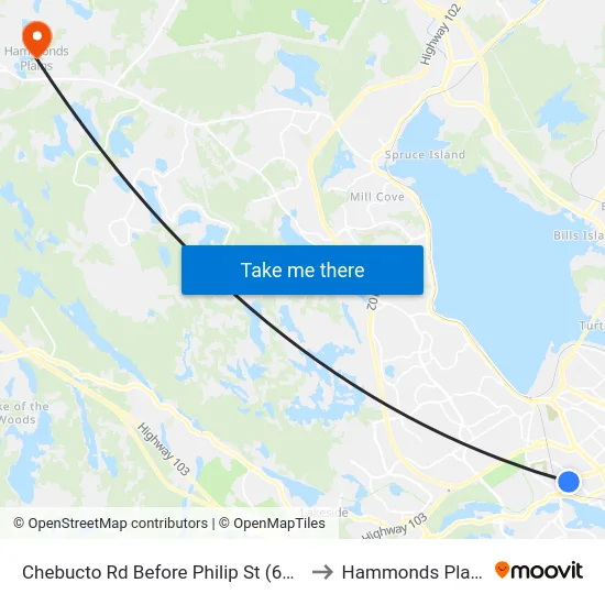 Chebucto Rd Before Philip St (6408) to Hammonds Plains map