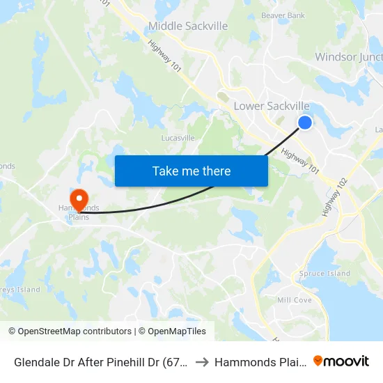 Glendale Dr After Pinehill Dr (6744) to Hammonds Plains map