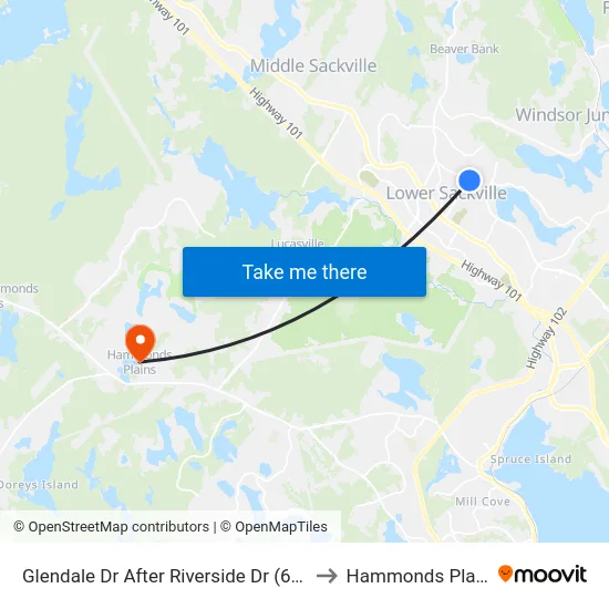 Glendale Dr After Riverside Dr (6746) to Hammonds Plains map