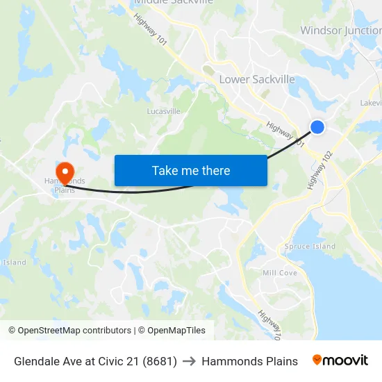 Glendale Ave at Civic 21 (8681) to Hammonds Plains map