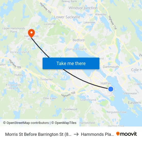Morris St Before Barrington St (8884) to Hammonds Plains map