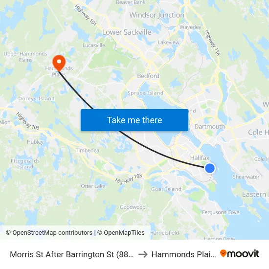 Morris St After Barrington St (8885) to Hammonds Plains map