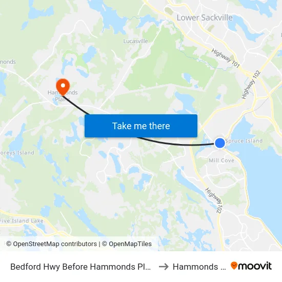 Bedford Hwy Before Hammonds Plains Rd (6255) to Hammonds Plains map
