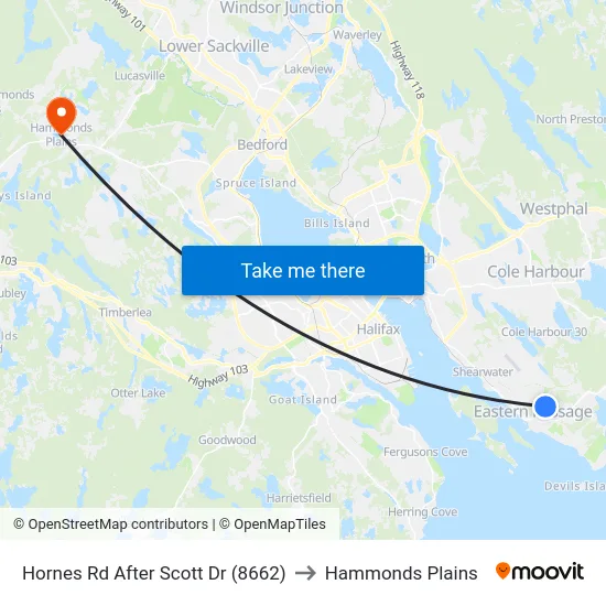 Hornes Rd After Scott Dr (8662) to Hammonds Plains map