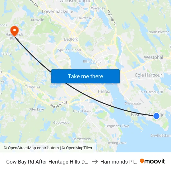 Cow Bay Rd After Heritage Hills Dr (8667) to Hammonds Plains map