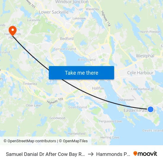 Samuel Danial Dr After Cow Bay Rd (8669) to Hammonds Plains map