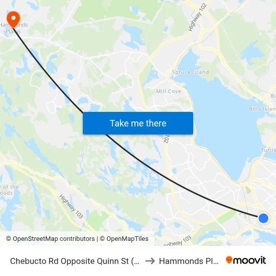 Chebucto Rd Opposite Quinn St (6414) to Hammonds Plains map
