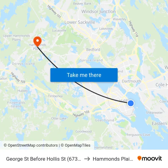 George St Before Hollis St (6733) to Hammonds Plains map