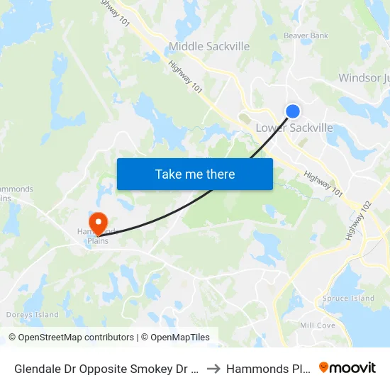 Glendale Dr Opposite Smokey Dr (6737) to Hammonds Plains map