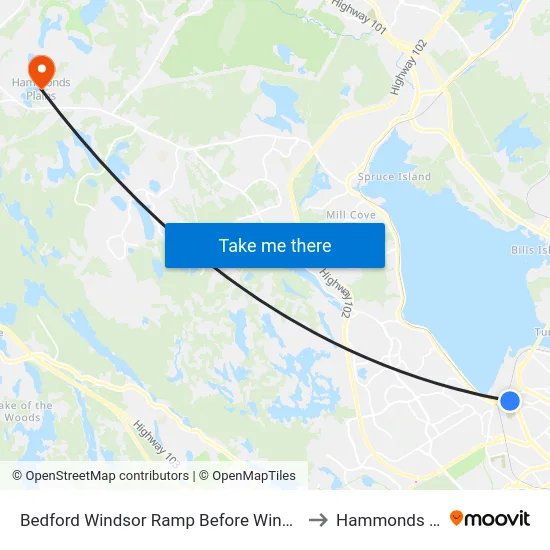 Bedford Windsor Ramp Before Windsor St (6643) to Hammonds Plains map