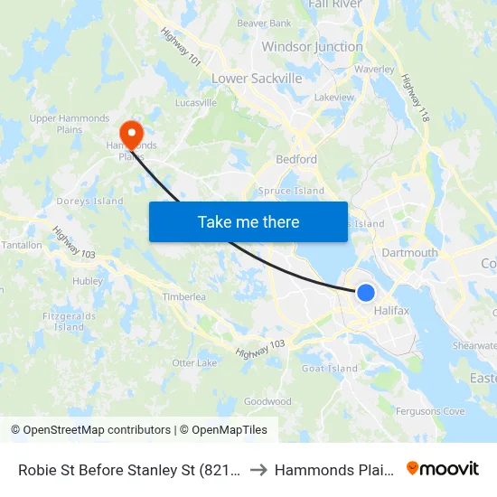 Robie St Before Stanley St (8217) to Hammonds Plains map
