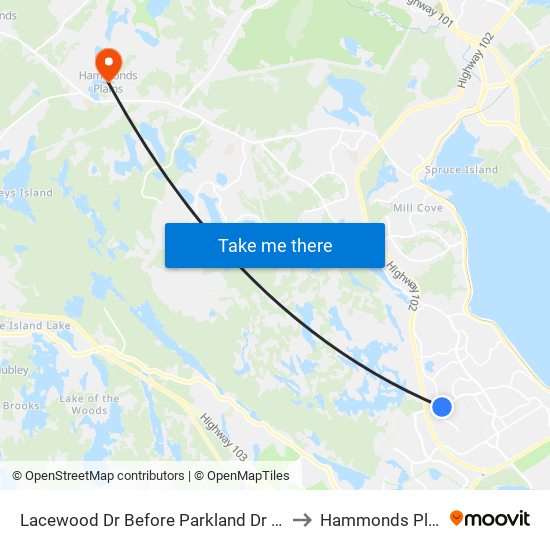 Lacewood Dr Before Parkland Dr (7080) to Hammonds Plains map