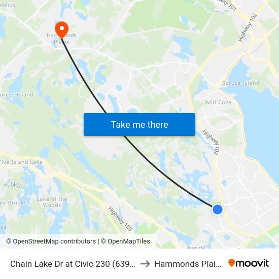 Chain Lake Dr at Civic 230 (6392) to Hammonds Plains map