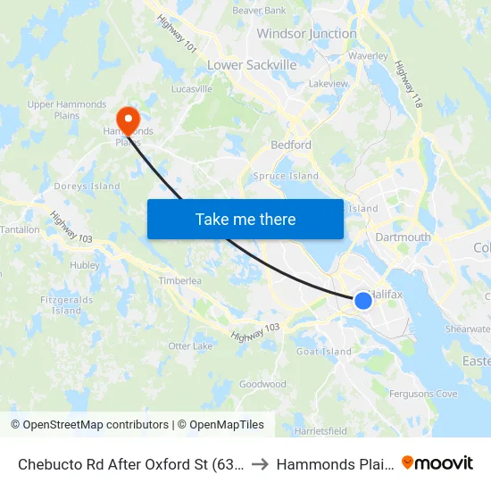Chebucto Rd After Oxford St (6396) to Hammonds Plains map