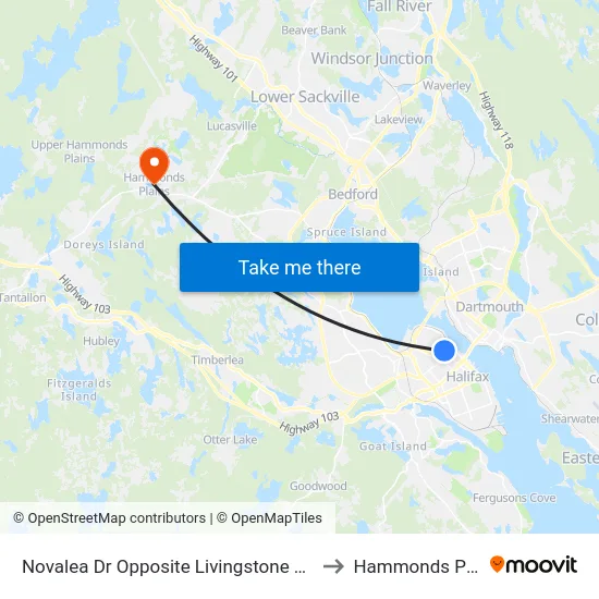 Novalea Dr Opposite Livingstone Pl (7377) to Hammonds Plains map