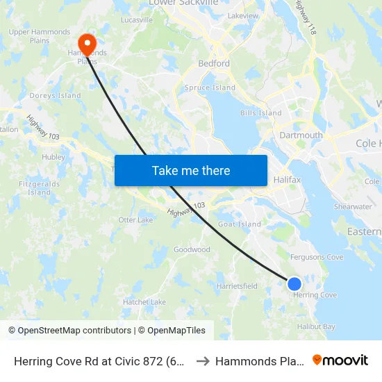Herring Cove Rd at Civic 872 (6884) to Hammonds Plains map