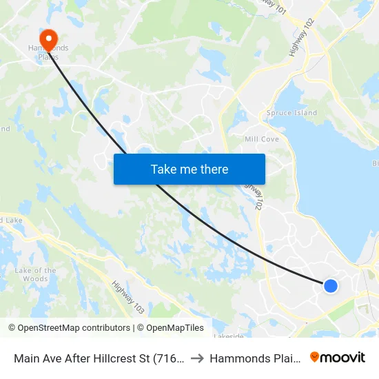 Main Ave After Hillcrest St (7164) to Hammonds Plains map