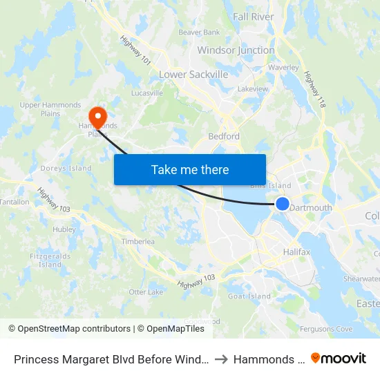 Princess Margaret Blvd Before Windmill Rd (8078) to Hammonds Plains map