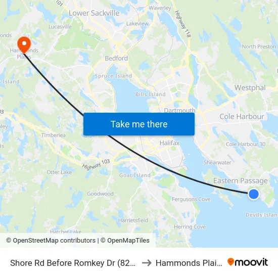 Shore Rd Before Romkey Dr (8273) to Hammonds Plains map