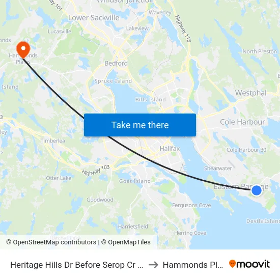 Heritage Hills Dr Before Serop Cr (8672) to Hammonds Plains map