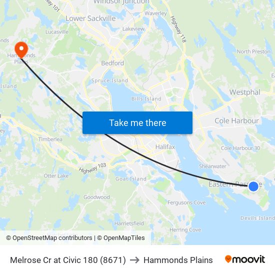 Melrose Cr at Civic 180 (8671) to Hammonds Plains map