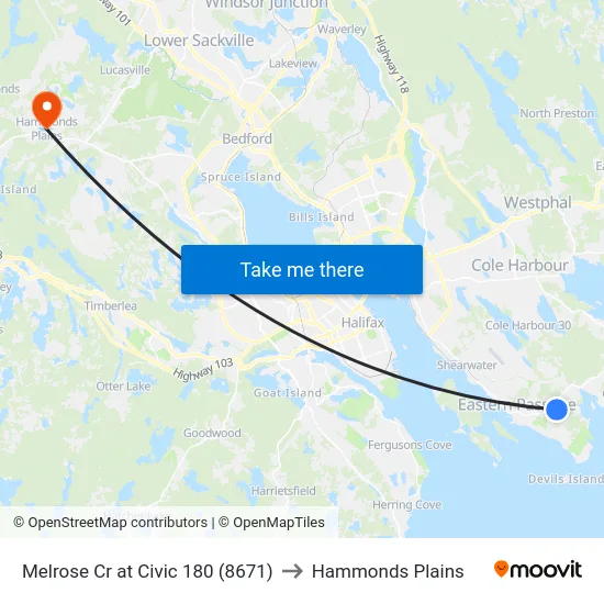 Melrose Cr at Civic 180 (8671) to Hammonds Plains map