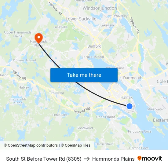 South St Before Tower Rd (8305) to Hammonds Plains map