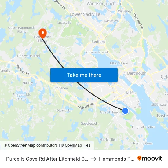 Purcells Cove Rd After Litchfield Cr (8091) to Hammonds Plains map