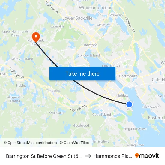 Barrington St Before Green St (6093) to Hammonds Plains map