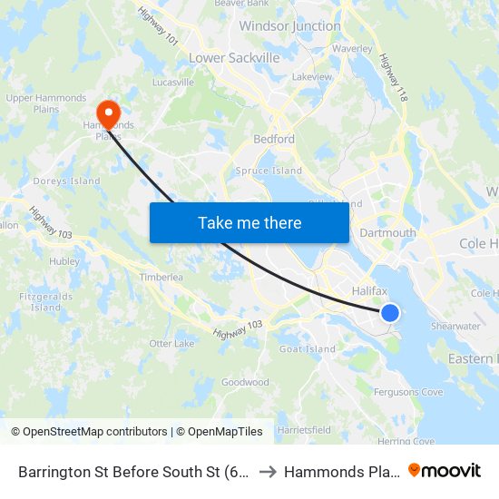 Barrington St Before South St (6097) to Hammonds Plains map