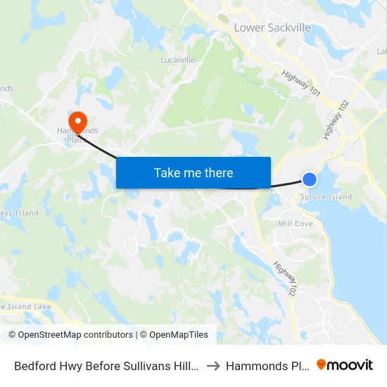 Bedford Hwy Before Sullivans Hill (6278) to Hammonds Plains map