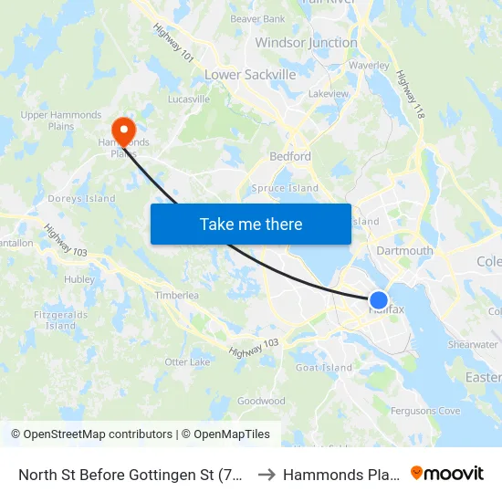 North St Before Gottingen St (7347) to Hammonds Plains map