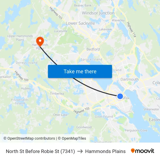 North St Before Robie St (7341) to Hammonds Plains map