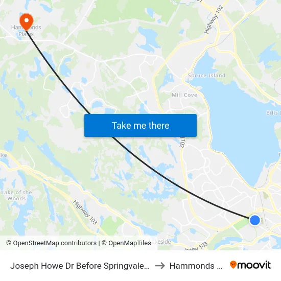Joseph Howe Dr Before Springvale Ave (7009) to Hammonds Plains map