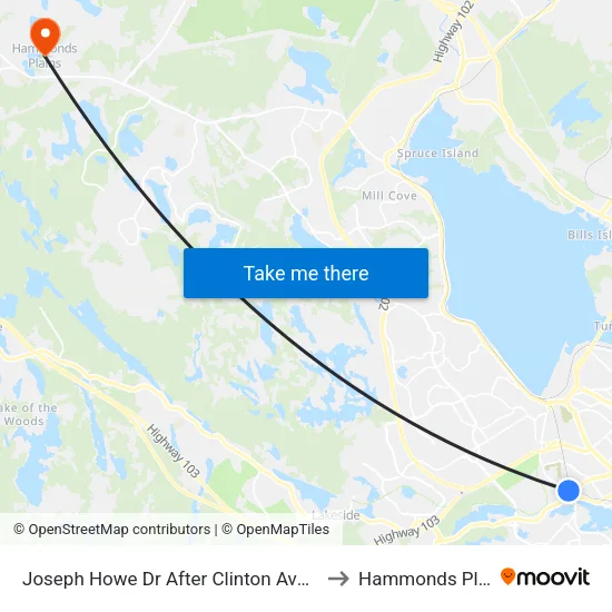 Joseph Howe Dr After Clinton Ave (7006) to Hammonds Plains map
