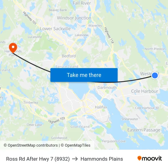 Ross Rd After Hwy 7 (8932) to Hammonds Plains map